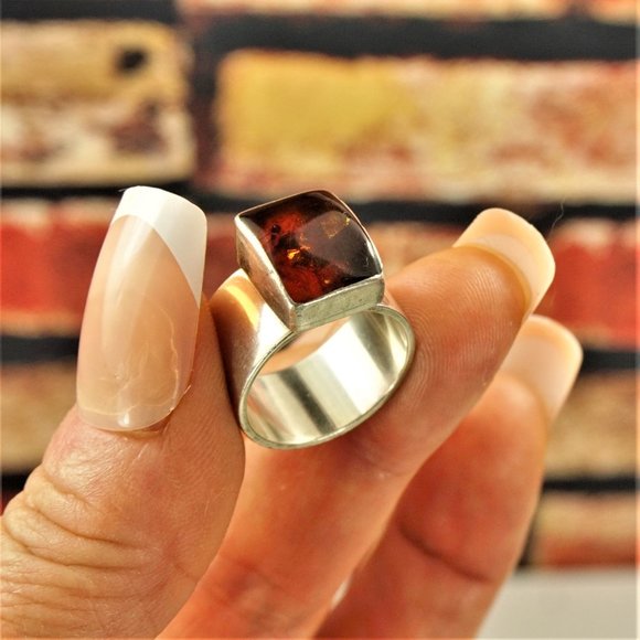 BALTIC AMBER STERLING RING 6.75, UNISEX GIFT, MOTHER'S DAY GIFT - Picture 7 of 10